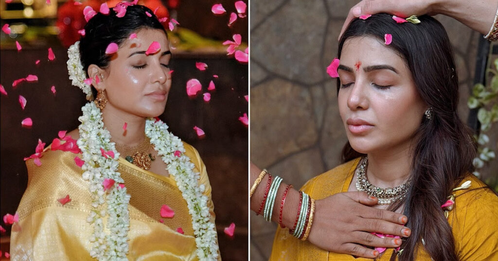 অনাগত সন্তানের মঙ্গলে সামান্থার ‘কলা আবরণ’ আয়োজন