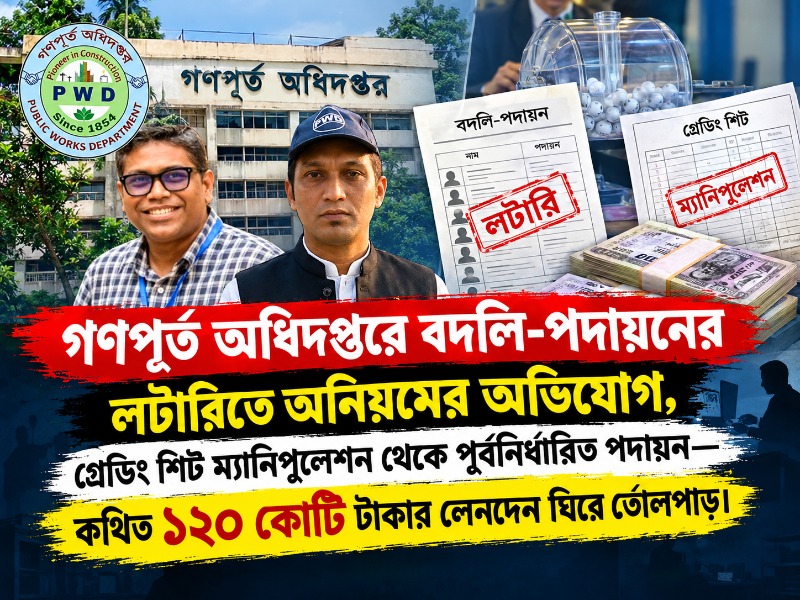 গণপূর্তের বদলি-পদায়নে স্বচ্ছতা কোথায়? লটারিতে বৈষম্য, গ্রেডিং শিটে কারসাজি ও কমিশন বাণিজ্যের অভিযোগ—মন্ত্রী-সচিবের কাছে নিরপেক্ষ তদন্তের দাবি